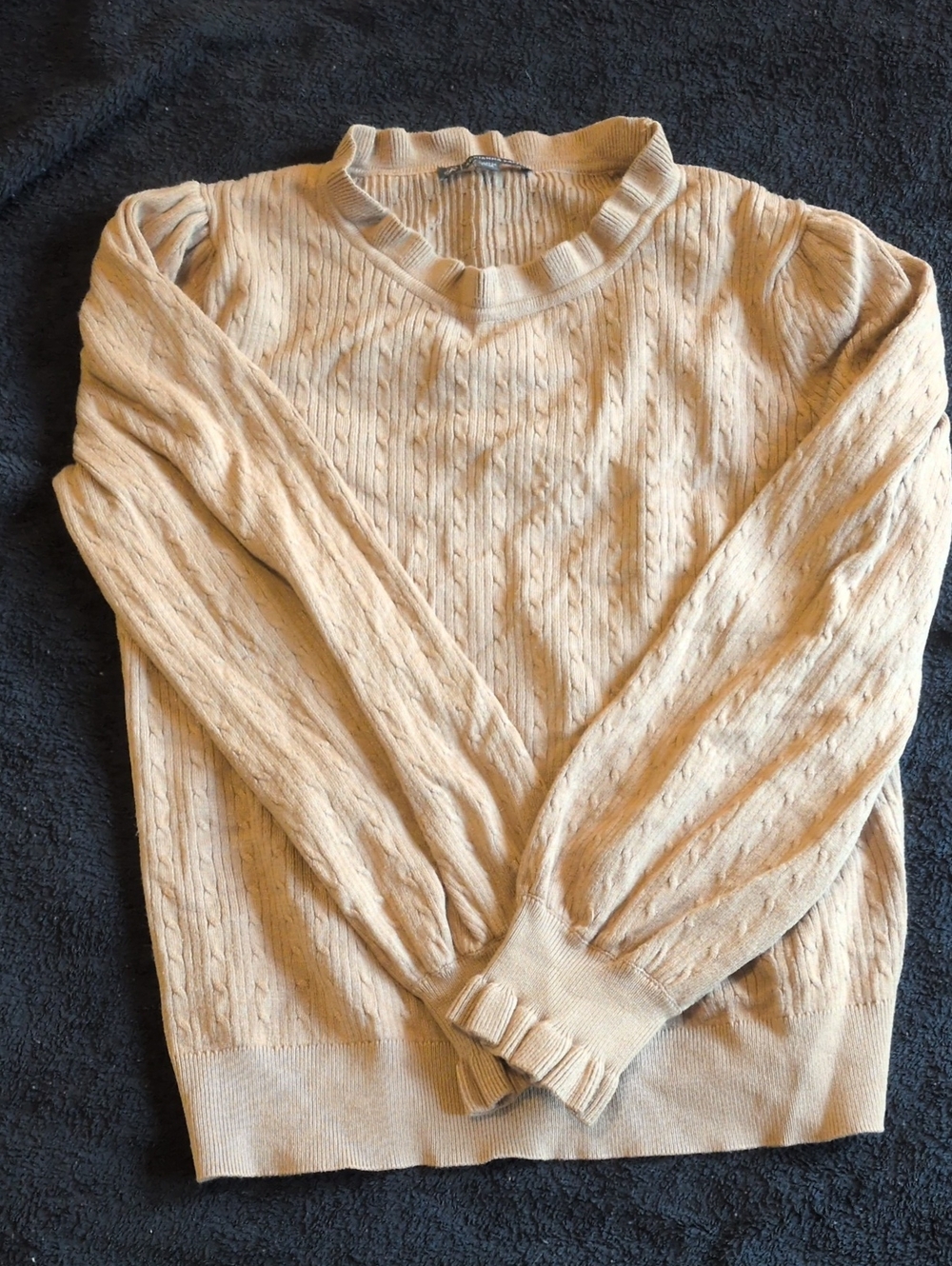 Adrianna Papell Cream Cable Knit Scoop-Neck Sweater